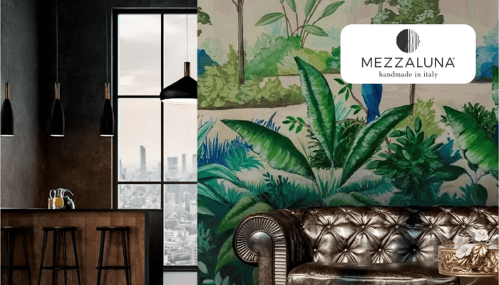 Home with Mezzaluna's wall coverings with blockchain traceability for design.